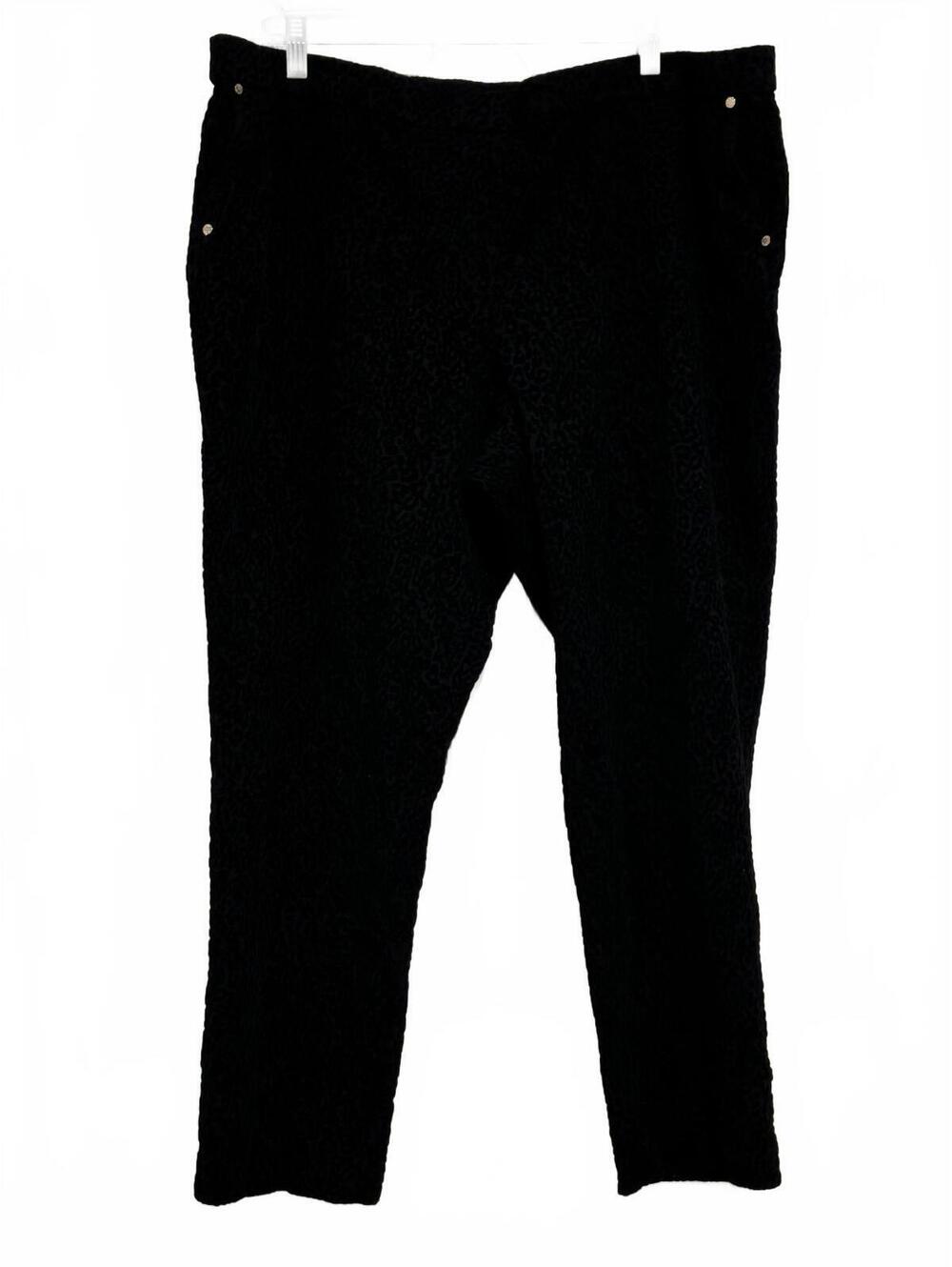 Anne Klein Black Velvet Animal Print Pants Size 18